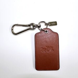 Coach Horse and Carriage Saddle Leather Key Fob Bag Charm Brown & Silver Tone